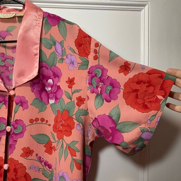 Victoria’s Secret Gold Label| Vintage Floral Nightgown Shirt Pajama Top Pink M/L - Picture 6 of 13